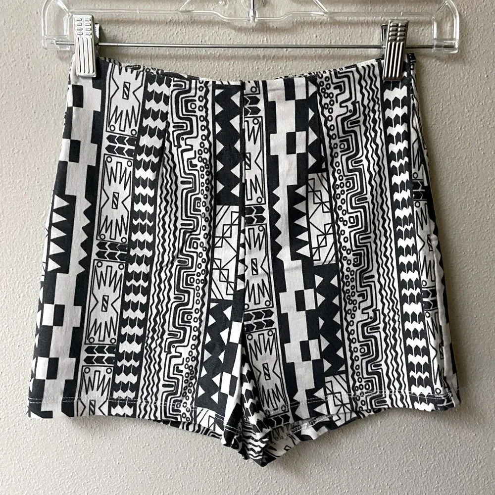 NEW High Waisted Geometric Printed Bodycon Shorts - Kiera, Tribal Print
